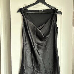 DKNY Black Satin Cowl Neck Tank Top